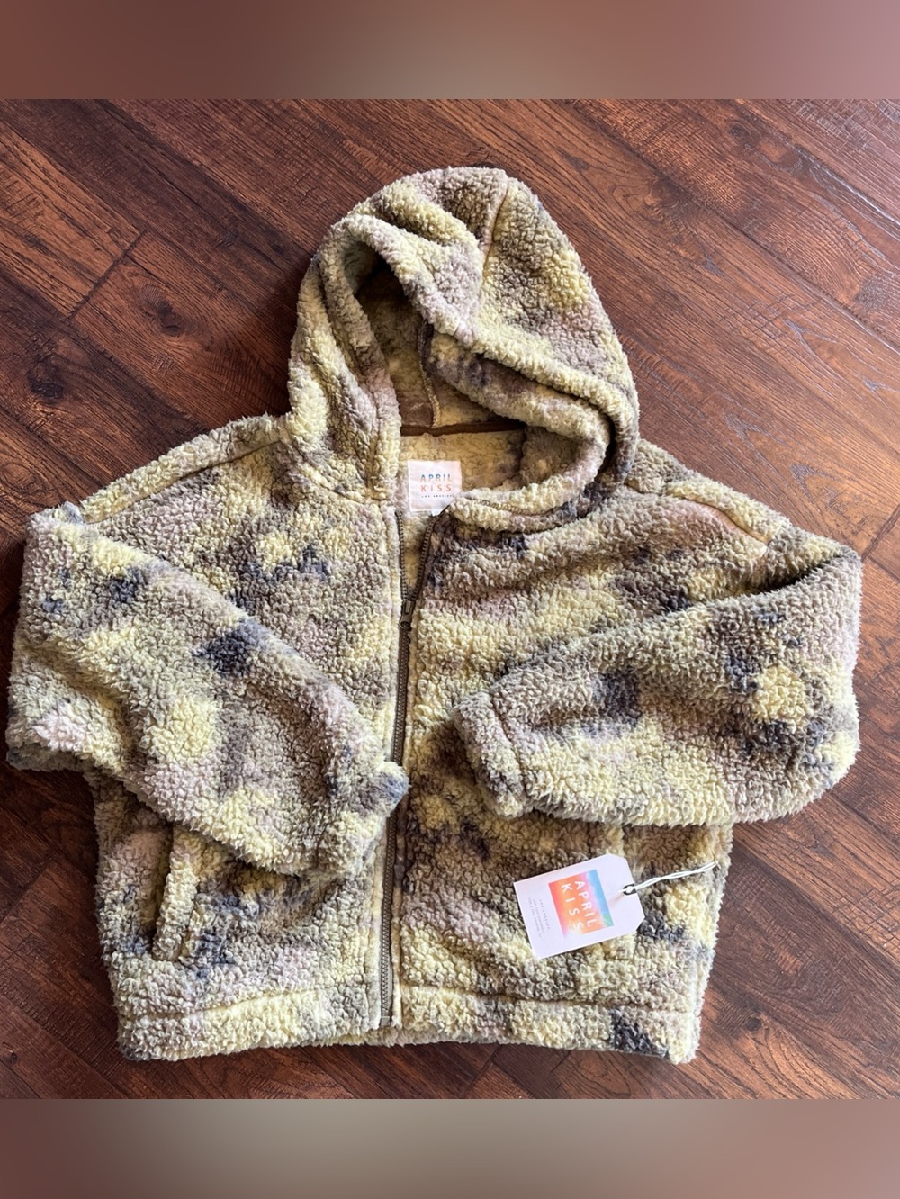 April Kiss Tie Dye Fleece Sherpa Zip Up Hoodie Jacket Size M